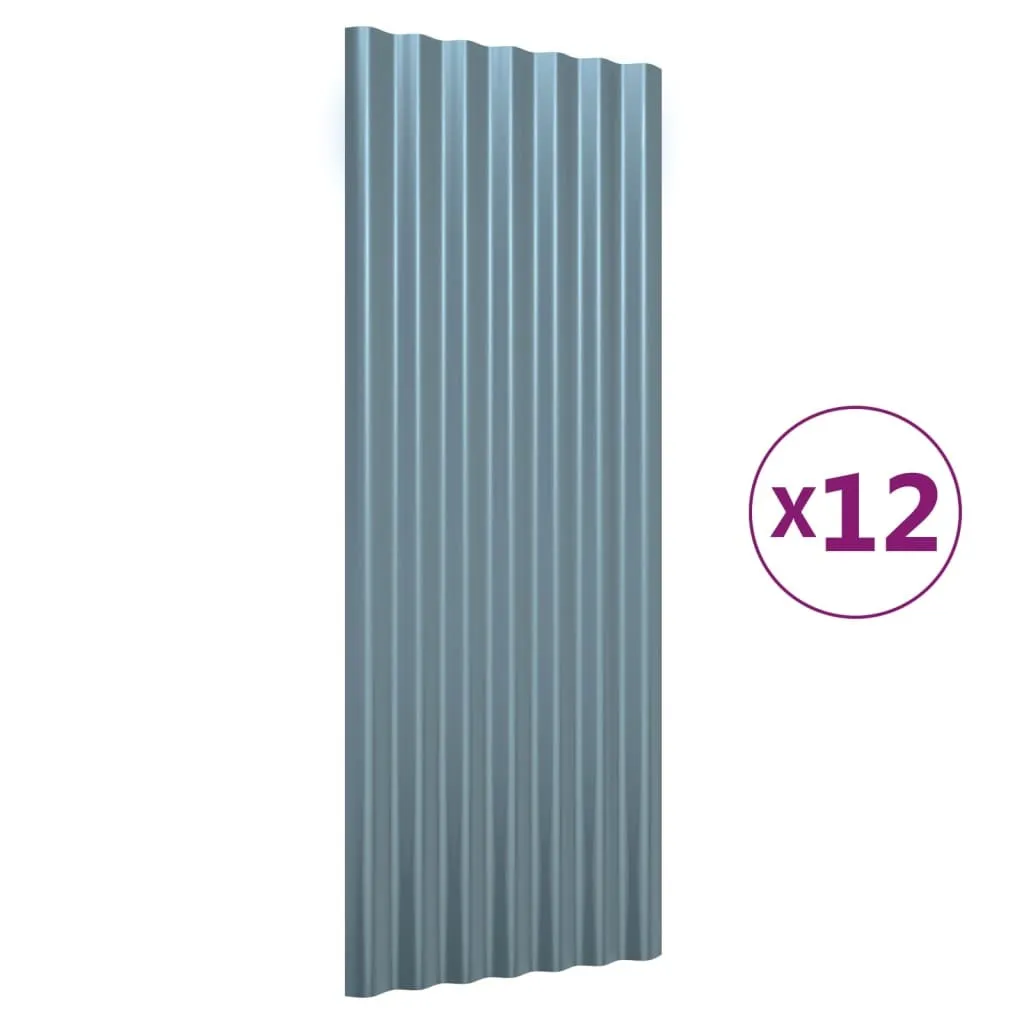 Panneaux de toit en acier gris anthracite 100x36 cm (Lot de 12 pièces)