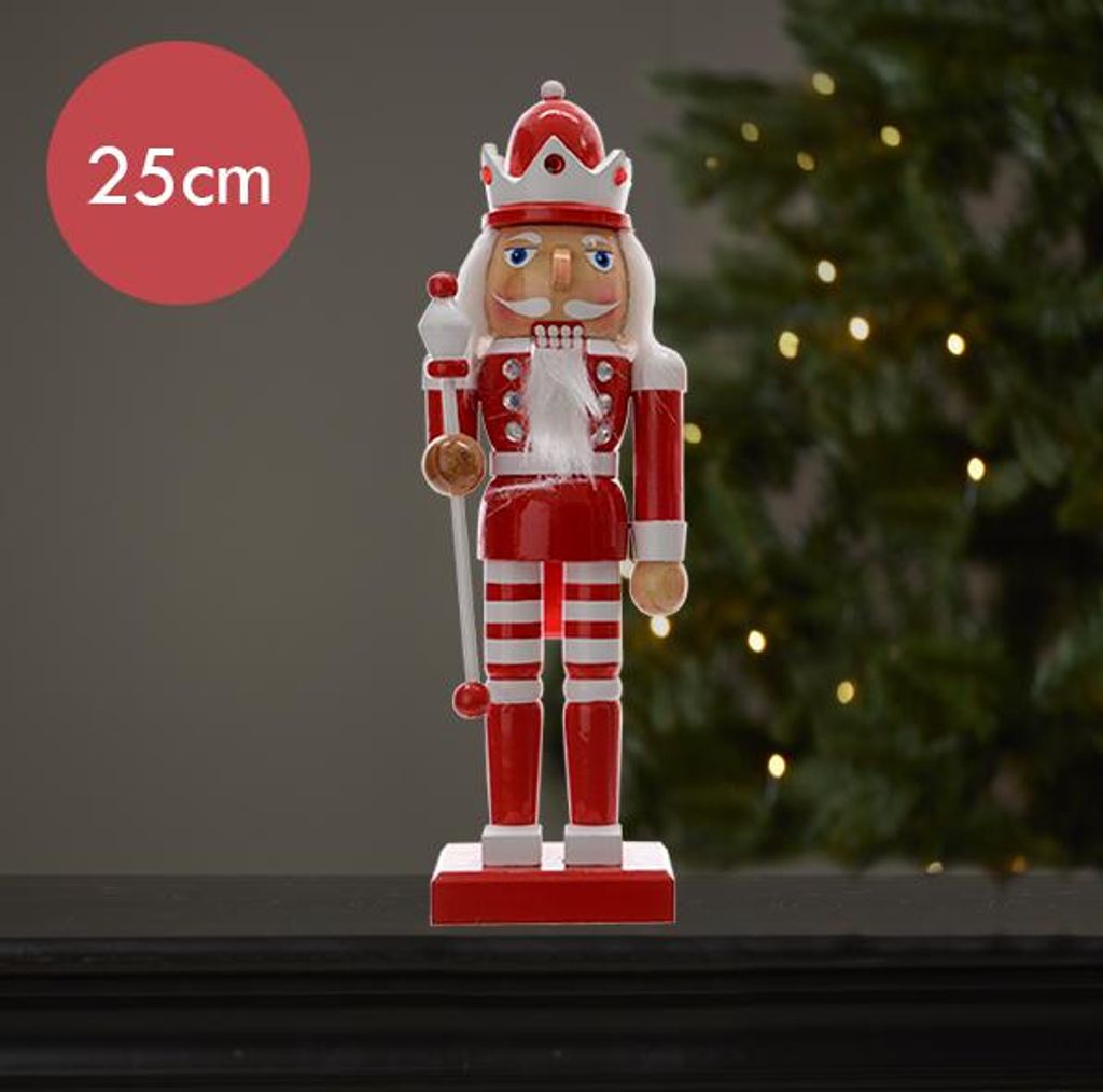 Nussknacker rot weiß mit Krone - 25CM