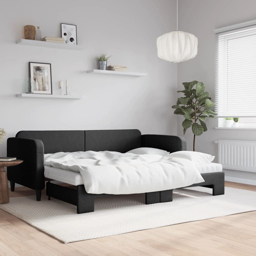 Maison Exclusive - Tagesbett Ausziehbar mit Matratzen Schwarz 90x200 cm Stoff