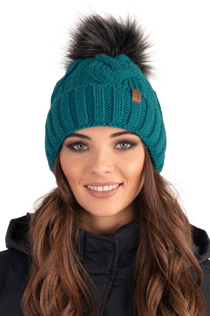 Cappello da donna lavorato a maglia Vivisence con pompon