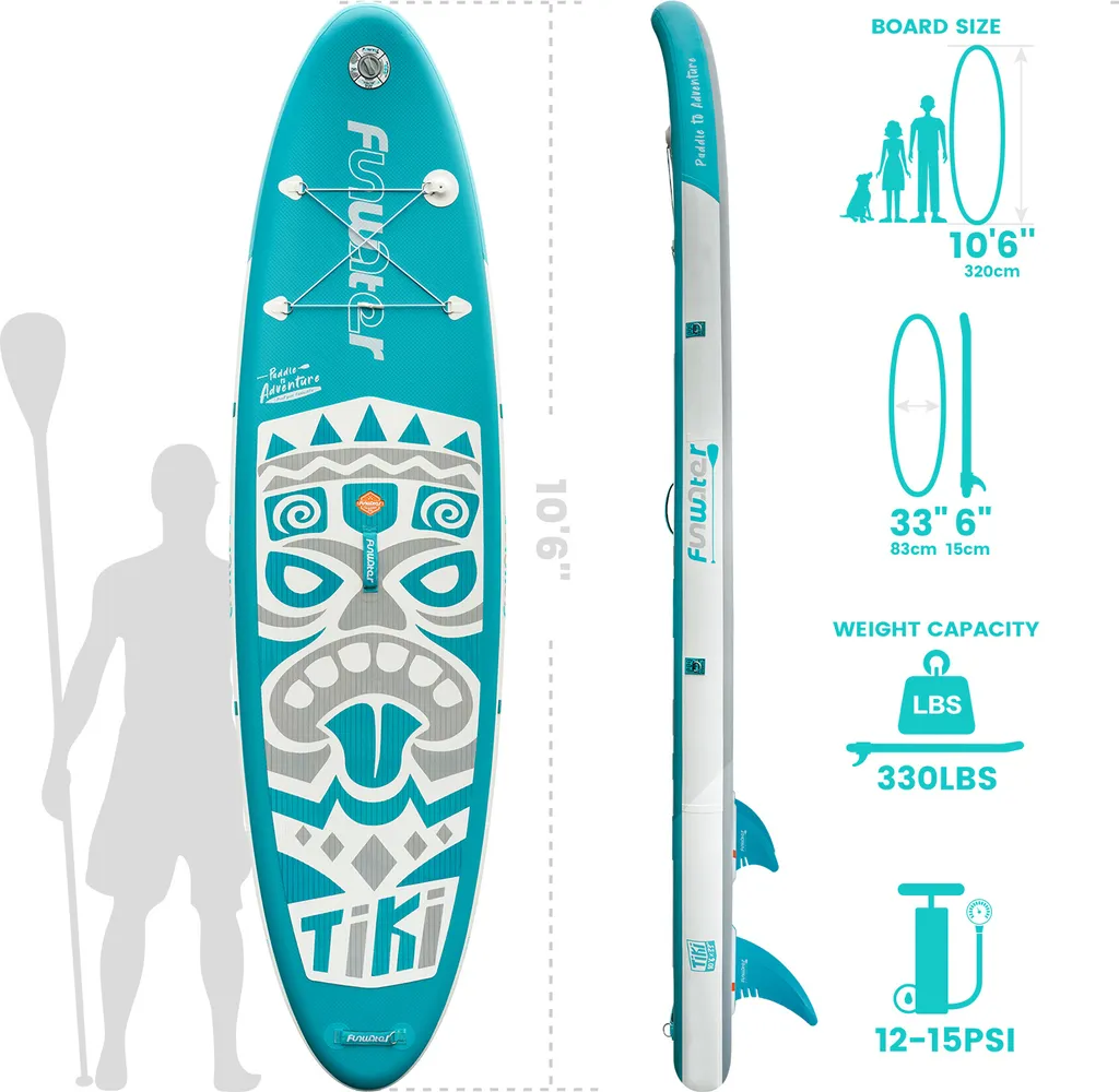 Pack Paddle Gonflable de Randonnée Turquoise 320cm pour Lac et Mer