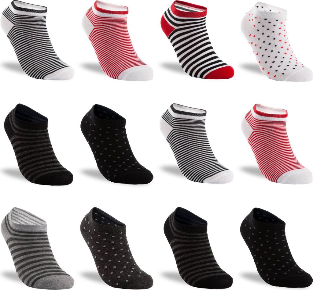 TEXEMP Damen Sneaker Socken 6 - 18 Paar Kinder Baumwolle Freizeit Sport | B195-196 - 35-38 - 12er Pack