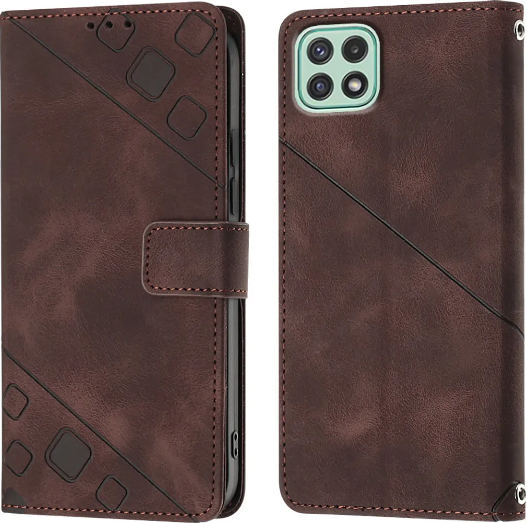 Cover Samsung A22 5G Flip Case Marrone Rilievo - Protezione 360