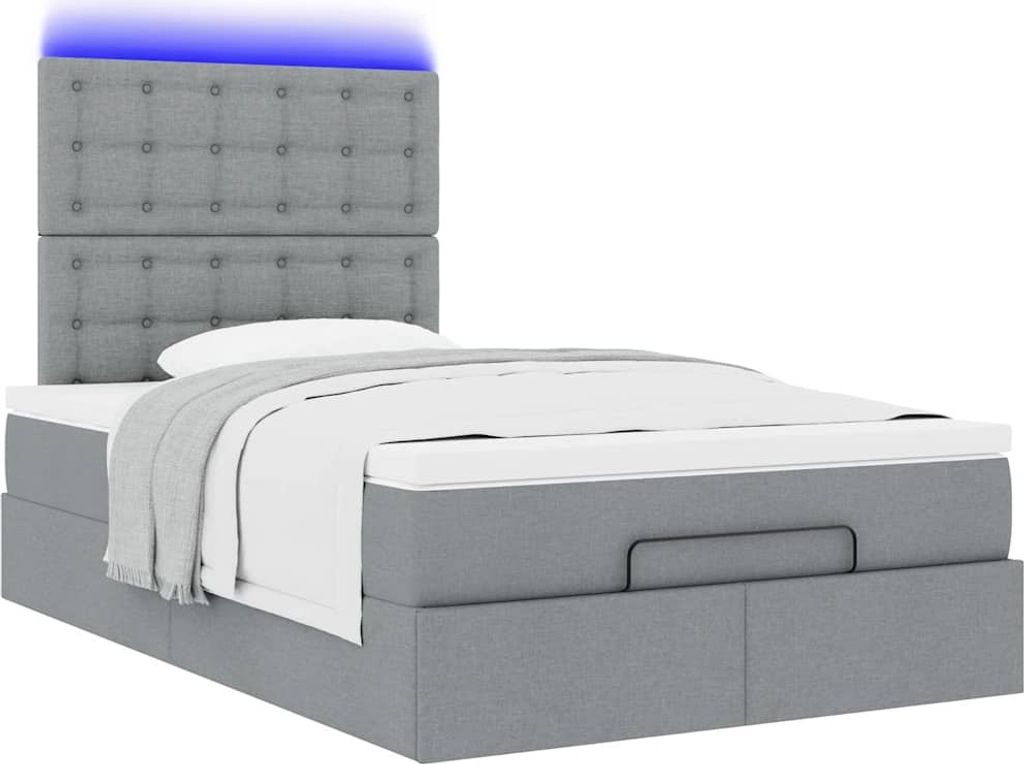 "2026 Aktion"Ottoman-Bett Modernes/Doppelbett - Polsterbett Erwachsene/r /Kind - mit Matratze & LEDs Hellgrau 120x190cm Stoff - Klassische Betten N...