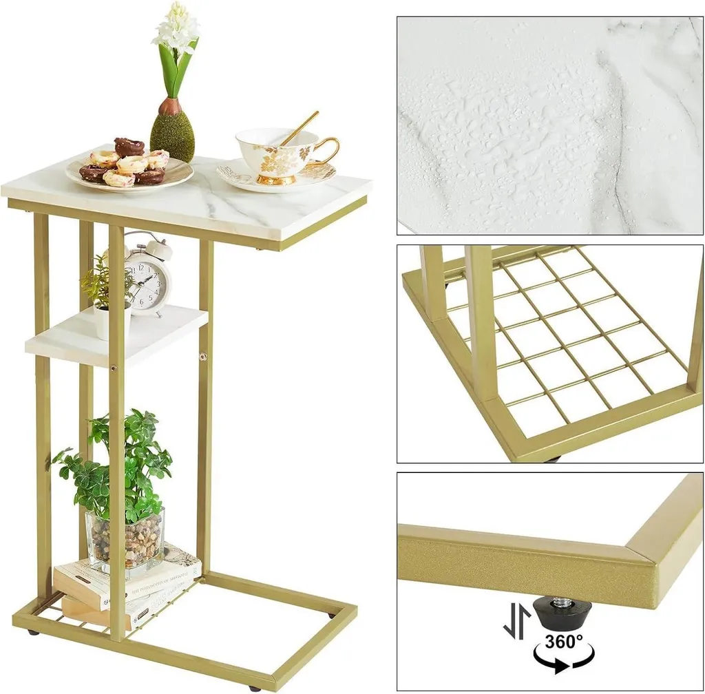 Table d'Appoint Forme C Lot de 2 Fine et Stable Finition Dorée et Blanc - 8