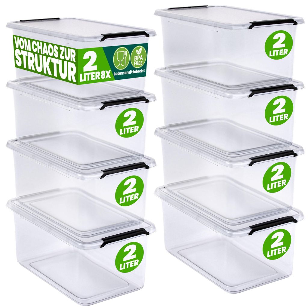DEUBA® 8x Contenitore Trasparente 2L con Coperchio BPA Free Immagine del prodotto 