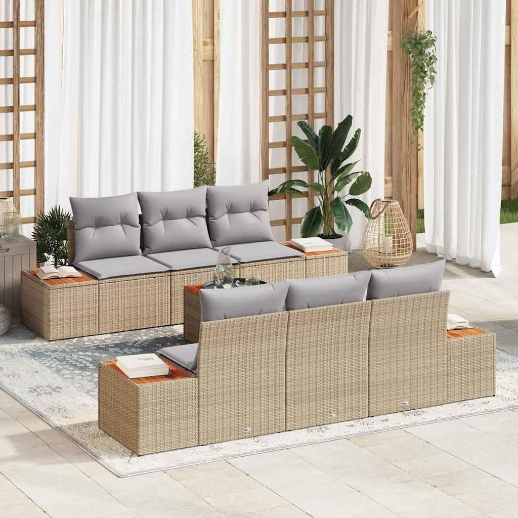 Maison Exclusive - Garten-Sofa-Set mit Kissen mit Speicher 7 pcs Beige Poly Rattan