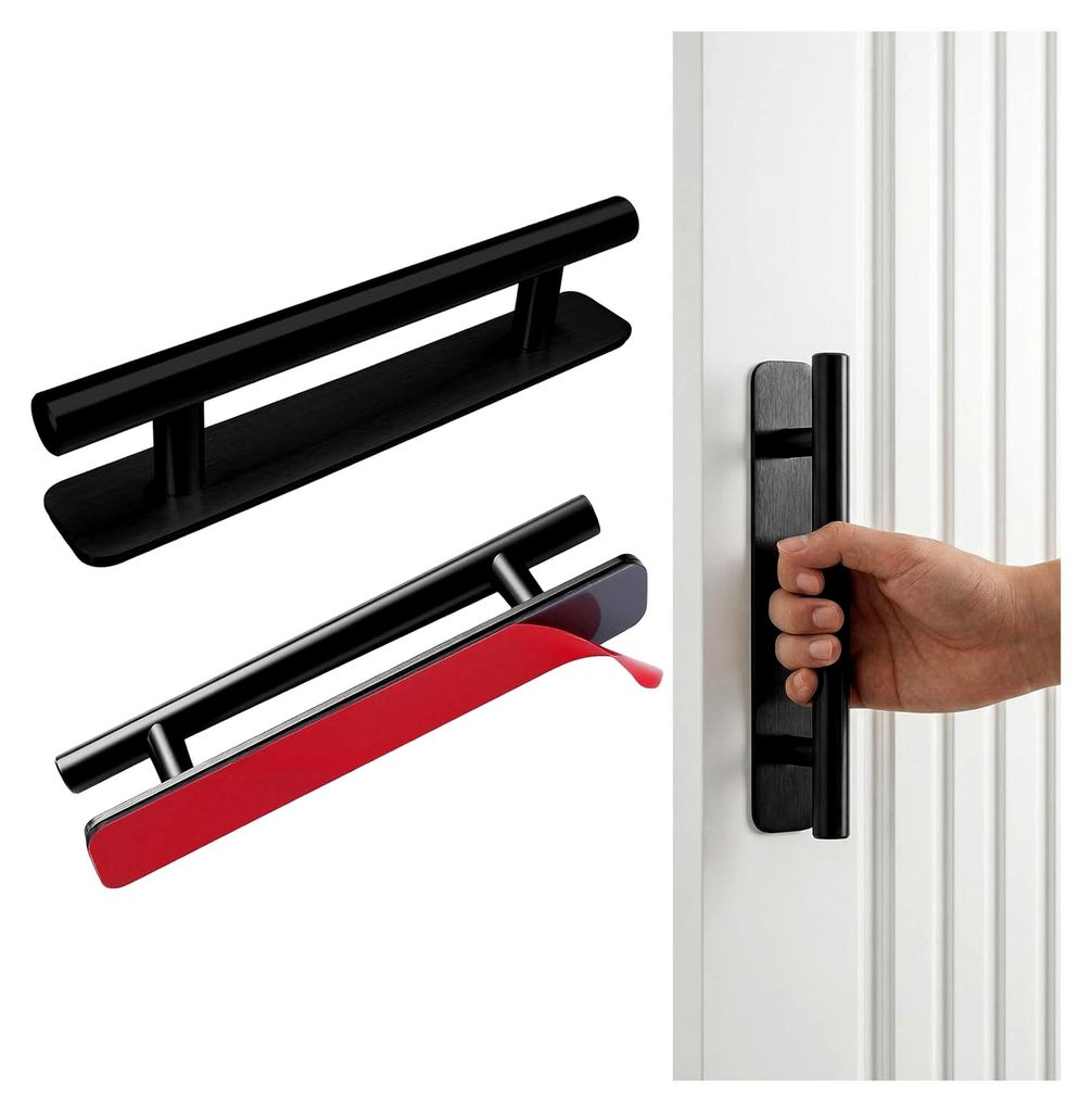 2 Stück Selbstklebende Möbelgriffe aus Edelstahl, ohne Bohren für Schrank, Küche, Schiebetür, Balkontür, Fliegengittertür (150 mm, Schwarz)
