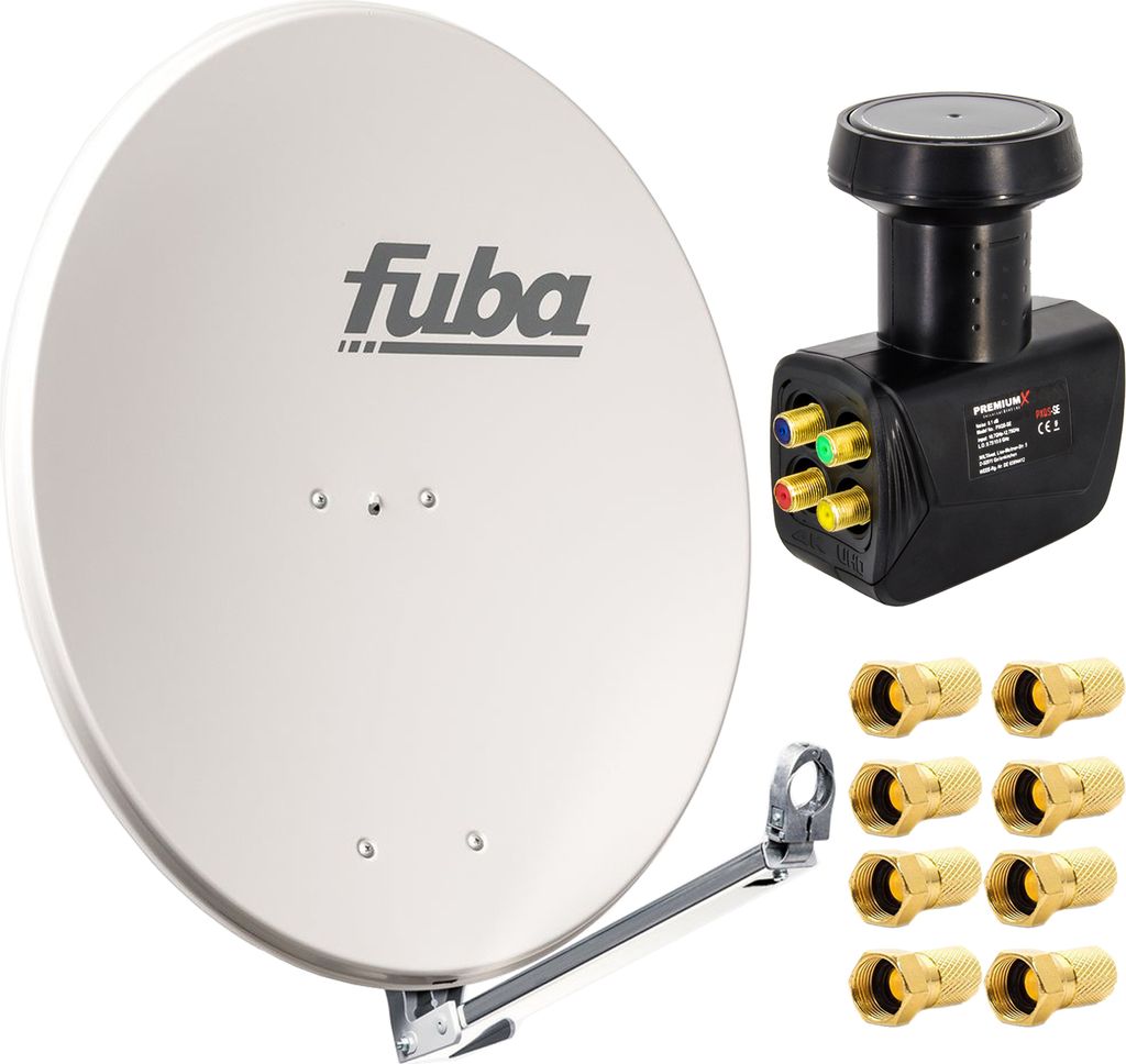 Fuba DAL 800 G Satellitenantenne Alu Grau LNB Quad 8x F-Stecker