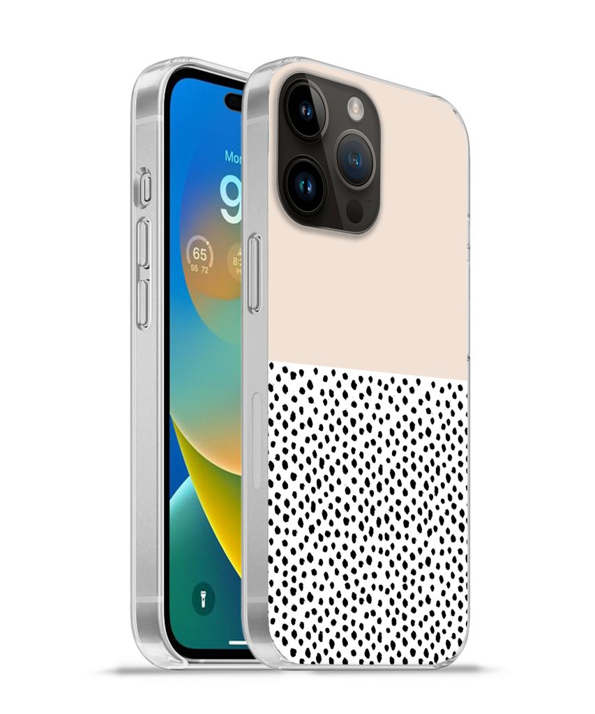 MuchoWow Handyhülle Schutzhülle Hülle für Apple iPhone 14 Pro - Softcase Polka dots - Weiß - Schwarz Silikon Softcase Handy Hülle - Umschlag