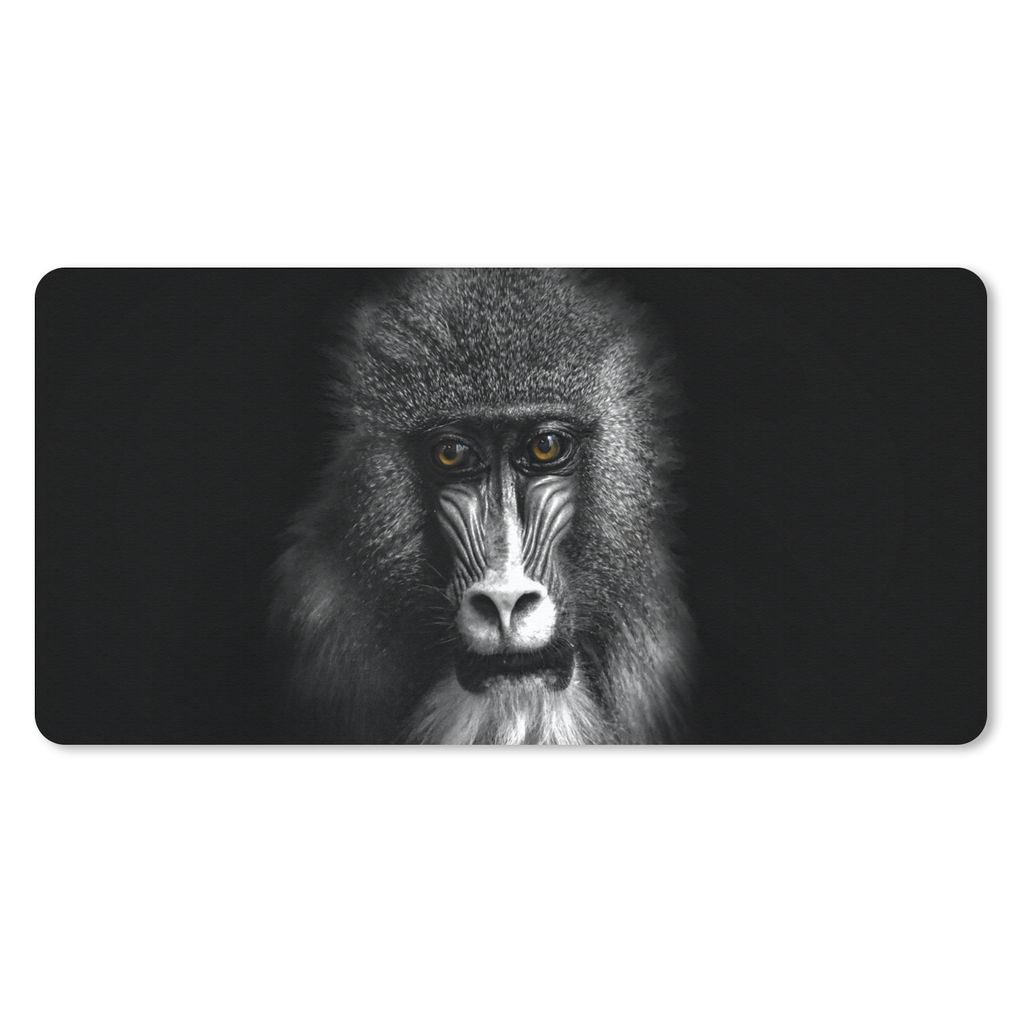 MuchoWow Schreibtischunterlage Affe - Tiere - Augen - Braun - Schwarz und weiß 80x40 cm - XXL Mauspad - Gaming Mauspad