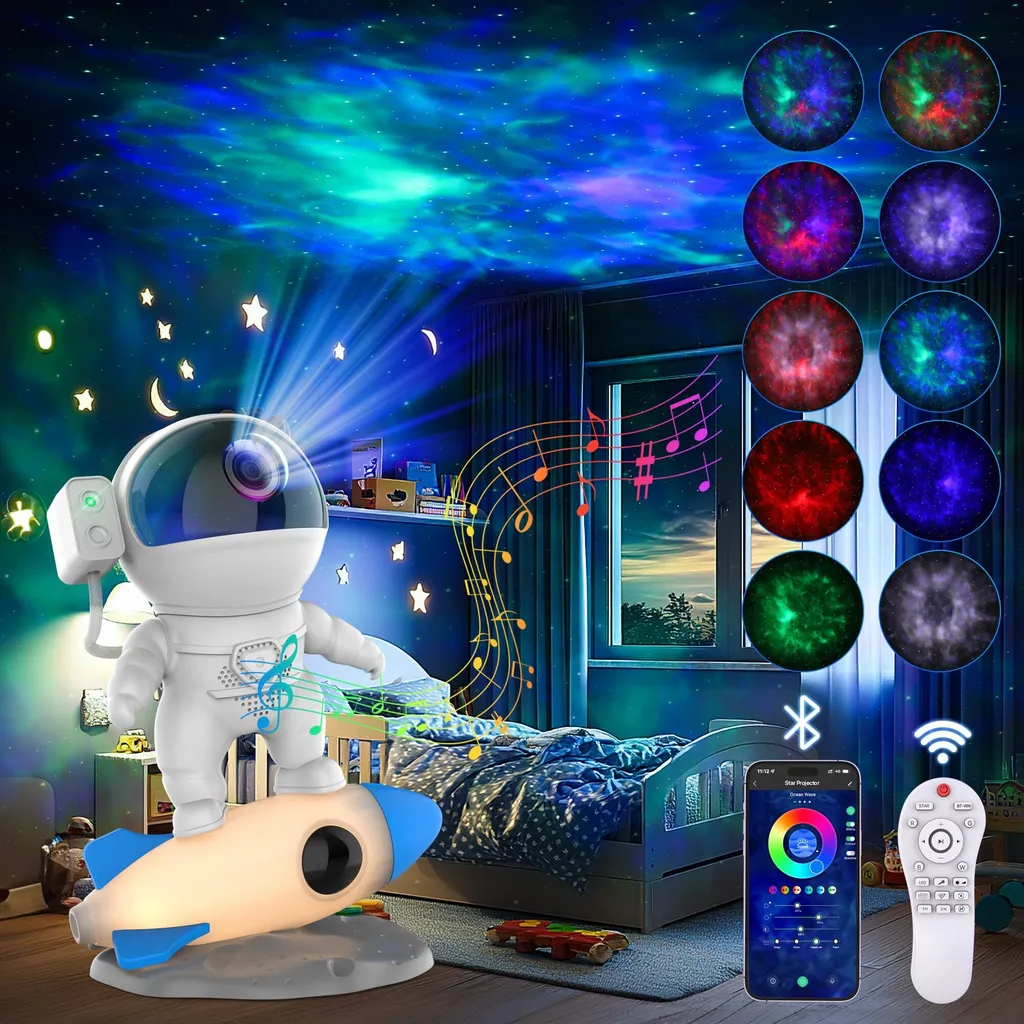 Projecteur Astronaute Galaxie Bluetooth : Dites Adieu à l'Insomnie !