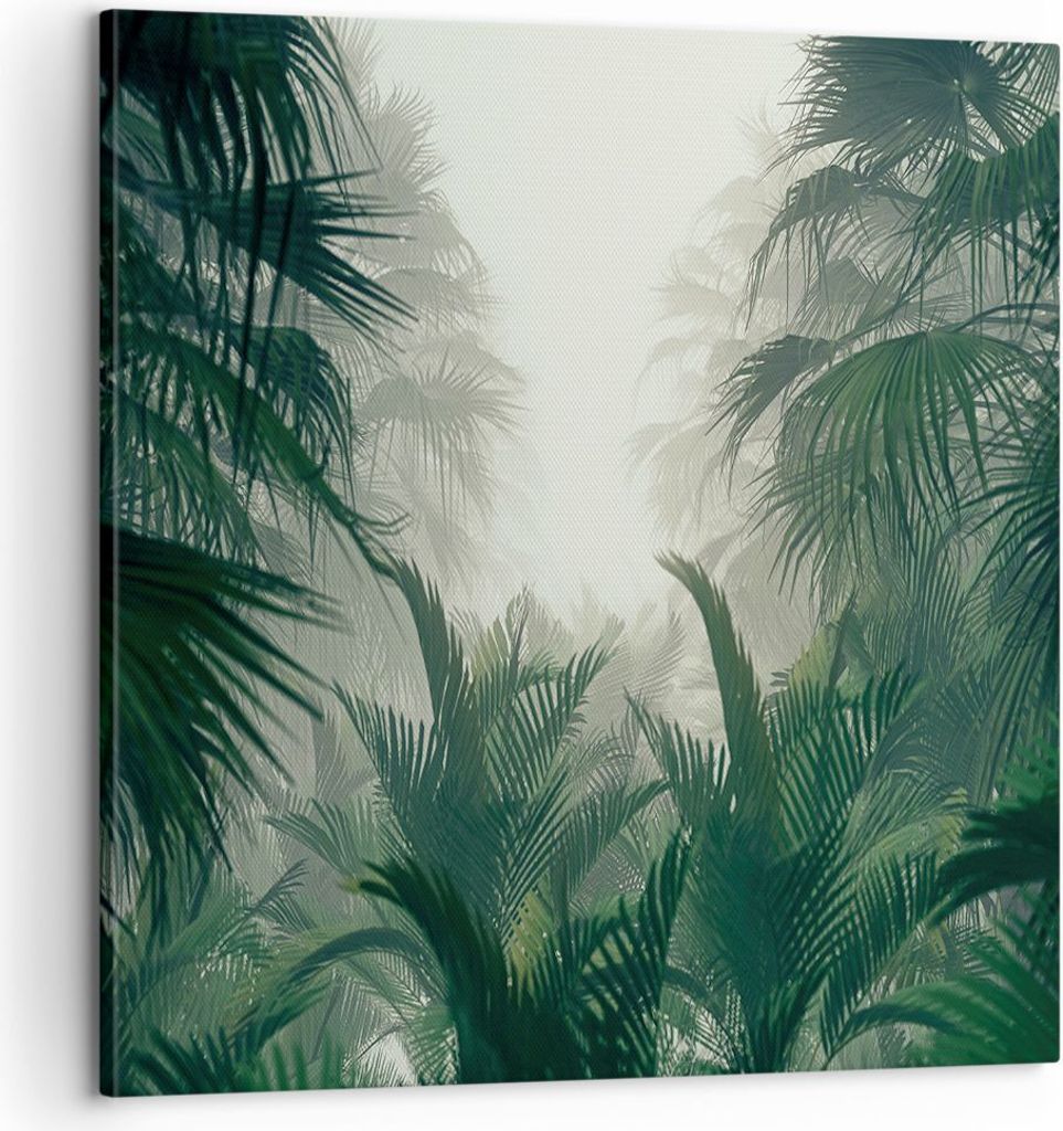 Bild auf Leinwand - Leinwandbild - Einteilig - Dschungel Blätter Palmen - 60x60cm - Wand Bild - Wanddeko - Wandbilder - Leinwanddruck - Bilder - W...