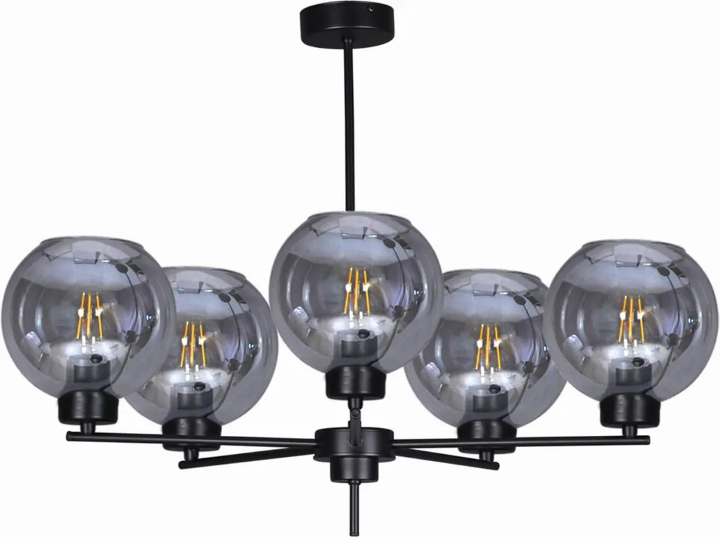 Lustre design en verre fumé noir 5 branches E27 72 cm pour salon chic