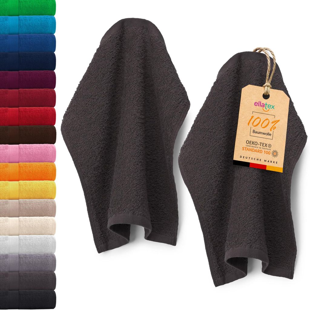 EllaTex PARIS 2er Set Seiftücher 30x30 cm – 100% Baumwolle, 500 g/m² Frottier, in Farbe: Graphitgrau