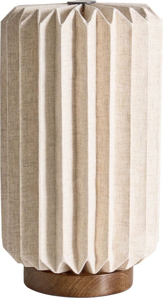 BELIANI Tischlampe Dunkelbraun u. Beige Mangoholz Plissierter Schirm 40 cm Hoch Modern Langes Kabel mit Schalter Schlaf- u. Wohnzimmer Beleuchtung
