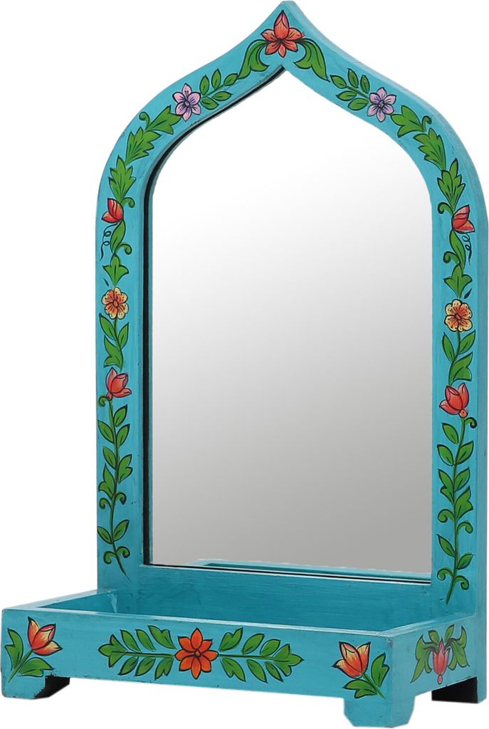 Marrakesch Schminkspiegel mit Aufbewahrungsbox für den Schminktisch aus Holz 38cm | Vintage Standspiegel klein Akriti -2- | Orientalische Make Up ...