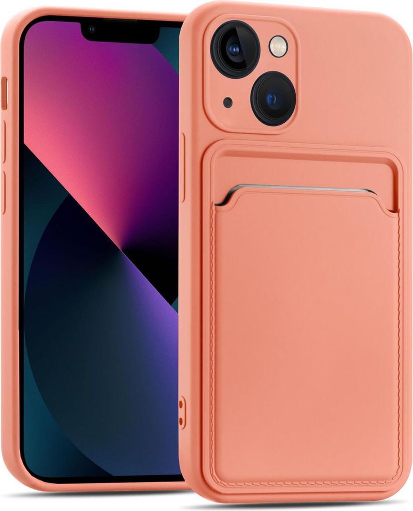 Conie Schutzhülle für iPhone 13 Mini mit Kartenfach Tasche Case Cover Bumper Silikon Hülle in Rosa