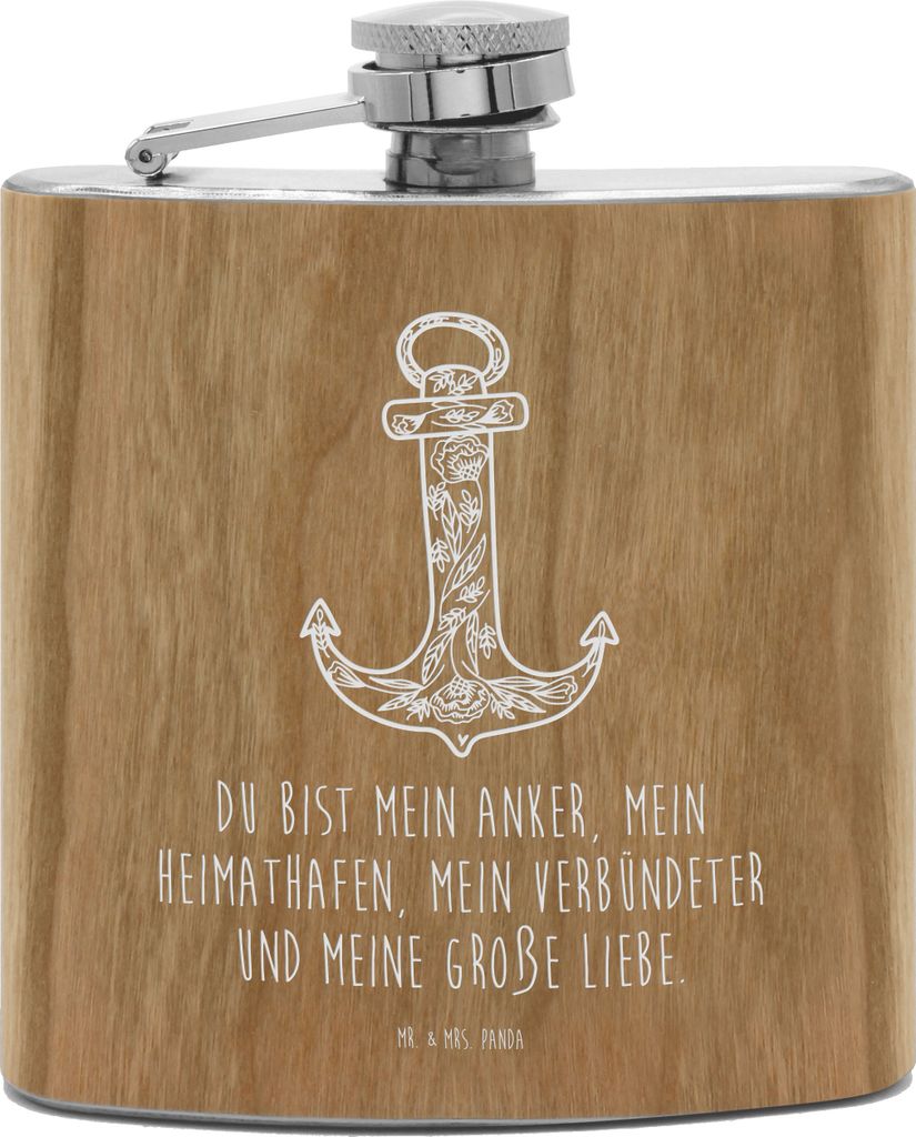 Mr. & Mrs. Panda Flachmann Edelstahl Anker Blau - Transparent - Geschenk, schnapsflasche, taschenflasche, outdoor, Tiere, feldflasche