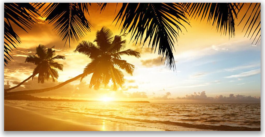 Tulup Leinwand-Bilder 120x60 Wandbild Canvas Kunstdruck Strand Palmen Meer Landschaft