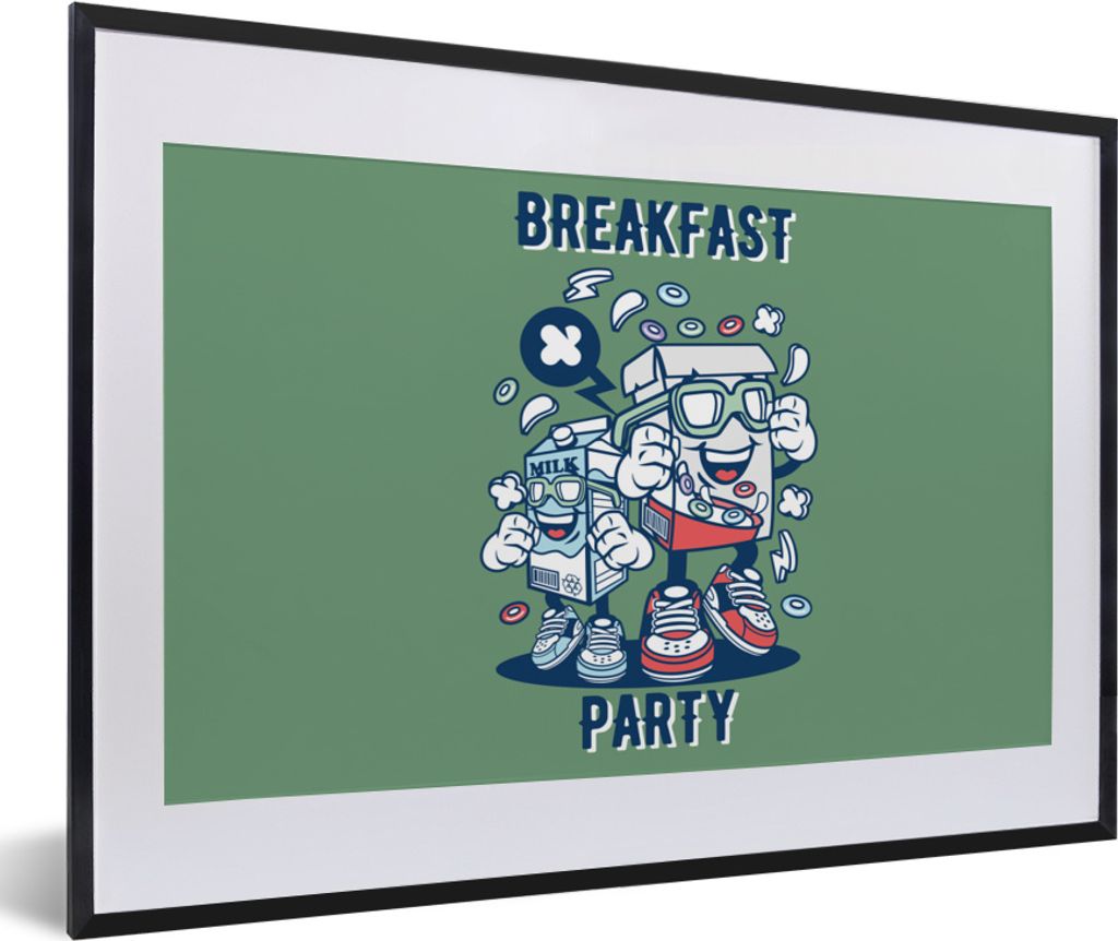 MuchoWow MuchoWow Gerahmtes Poster Jahrgang - Milch - Cornflakes 60x40 cm - Poster mit zchwarzem Bilderrahmen - Schlafzimmer - Plakat in Rahmen...
