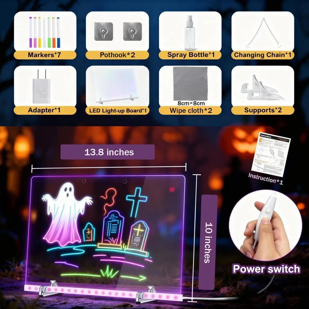 Tableau LED acrylique 7 couleurs avec modes réglables et accessoires