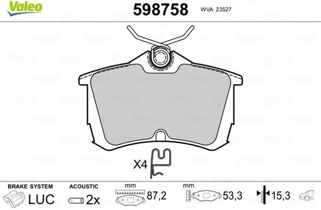 Jeu de plaquettes de frein pour Honda Accord VI et VII - Valeo 598758