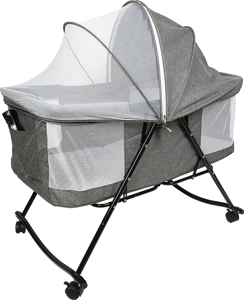 Lit d'appoint bébé pliable 106cm, berceau mobile avec moustiquaire gris