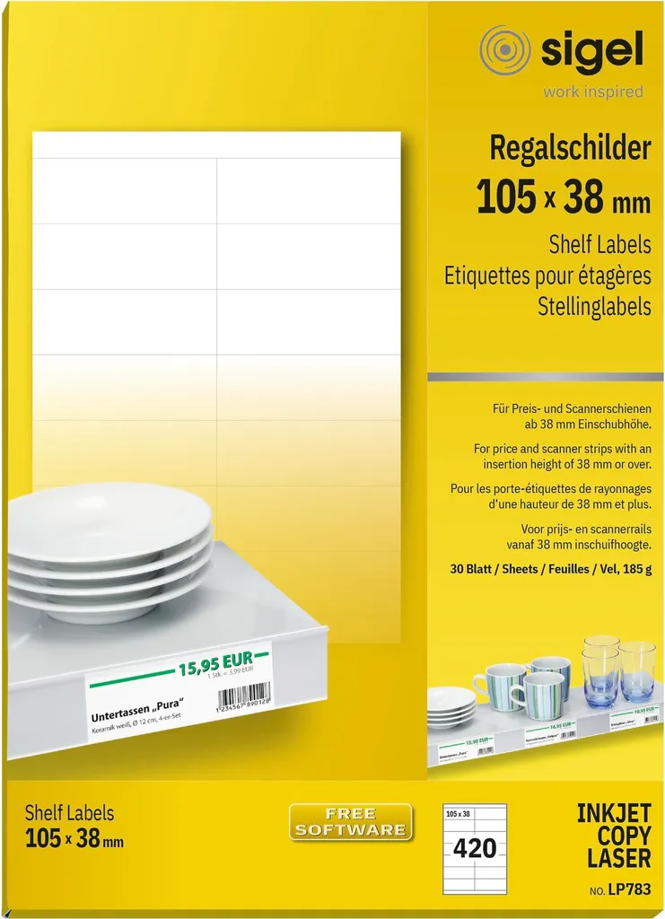 sigel Regalschilder, 105 x 38 mm, weiá, 170 g/qm