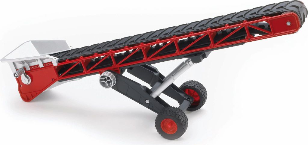 A toy conveyor belt trailer on a white background.