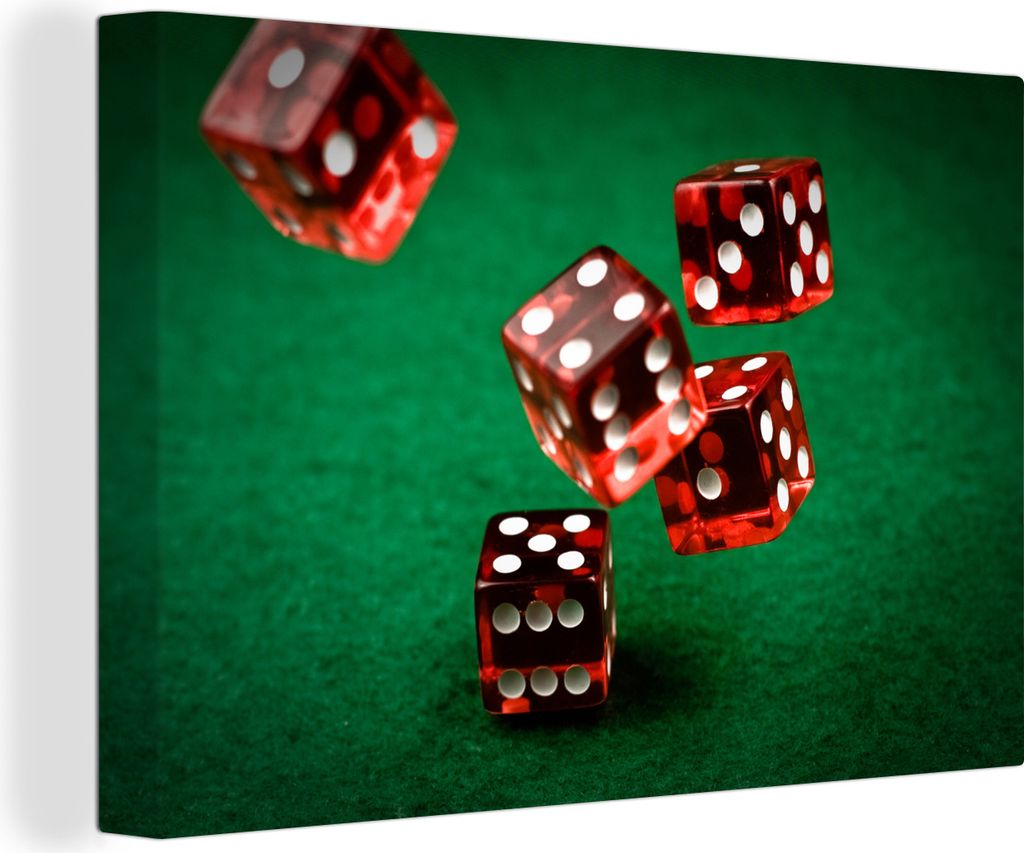 OneMillionCanvasses - Leinwandbilder - 140x90 cm, Rote Würfel fallen auf den grünen Tisch, Wandbilder Kunstdruck Wanddekoration