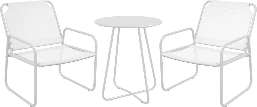 Mobilier d'extérieur métal blanc avec accoudoirs et structure renforcée