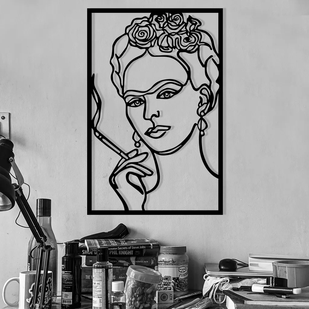 Wallity Kahlo Decorazione Parete Metallo 100% Nero - Offerta 34x52