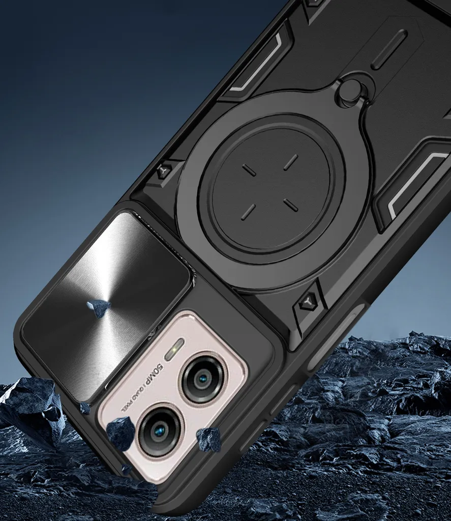 Custodia per Motorola Moto G53 Custodia resistente a doppio strato con copertura della fotocamera e supporto ad anello Viola - 8
