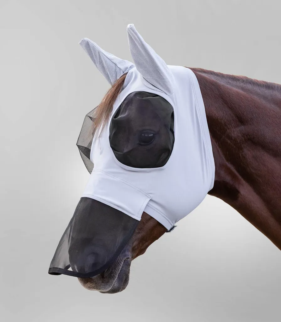 Waldhausen Maschera da mosca Puck con protezione del naso Maschera da mosca Argento Grigio Pony
