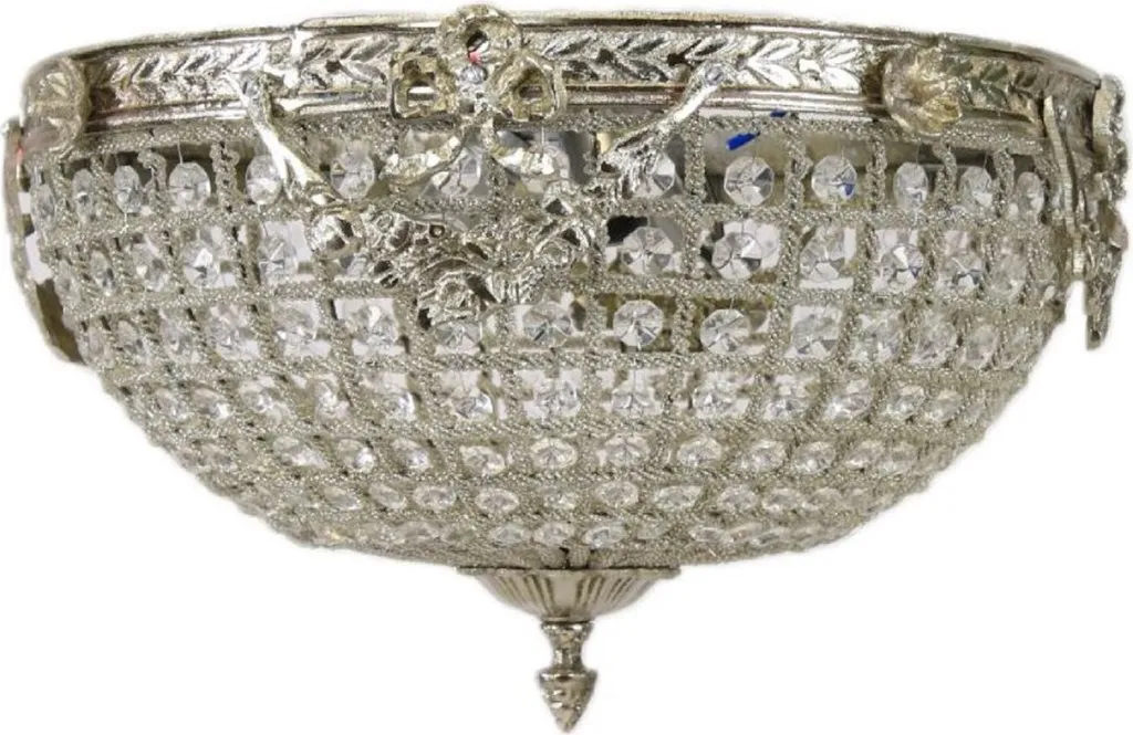 Luminaire Baroque de Plafond en Cristal Argenté Ø 40 cm Style Noble