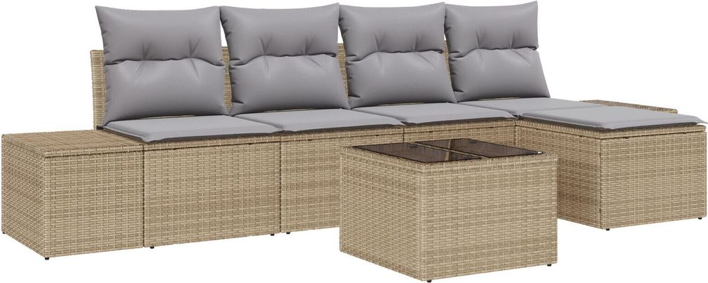Möbel 6-teiliges Garten-Sofa-Set mit Kissen Beige und hellgrau Poly-Rattan - Gartensofas 3355699