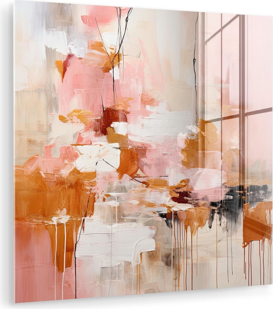 MuchoWow Glasbilder - Bilder auf Wandbild - Foto auf Glas Farbe - Rosa - Orange - Abstrakt - Kunst 50x50 cm Wanddekoration aus Glas - Acrylglasbild...
