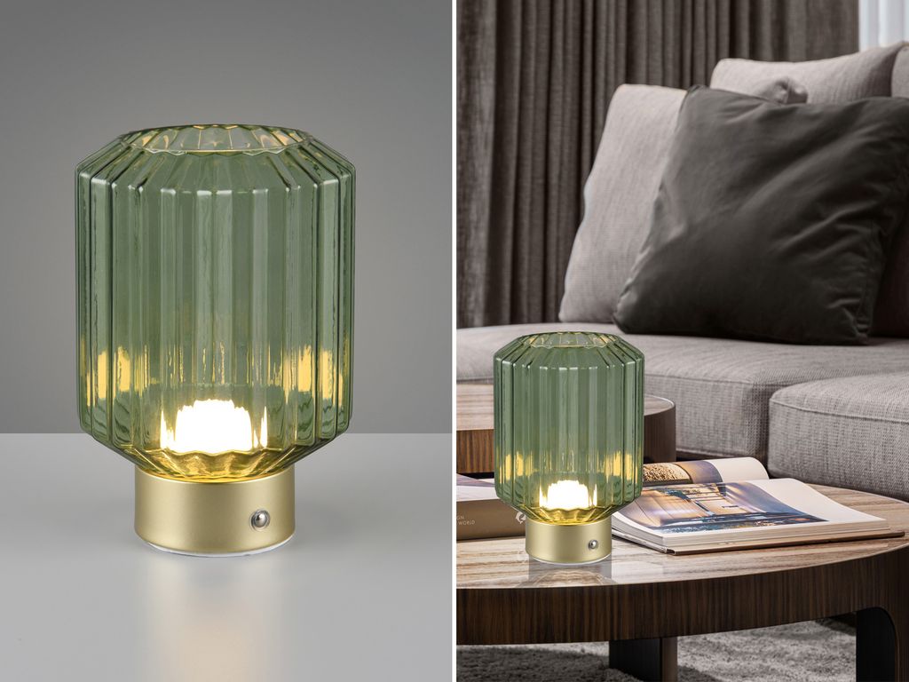 LED-Tischlampe - H 19 cm - Grün - Messingfarben - Glas - Produktbild 