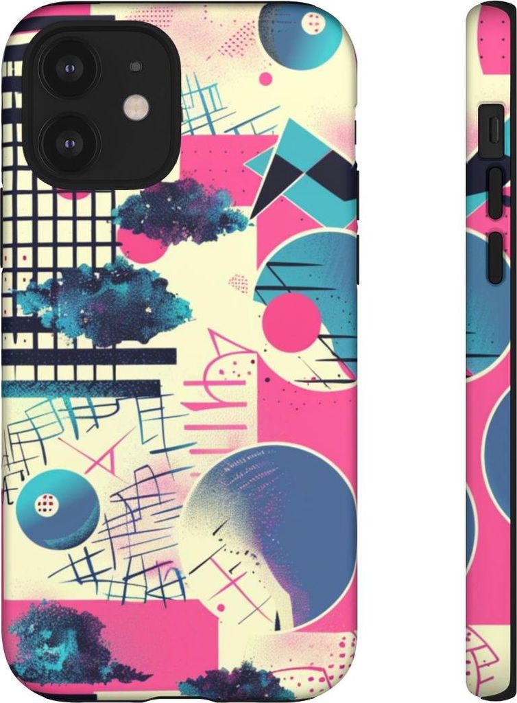 Abstraktes geometrisches Muster in Pink und Blau – Hülle Kompatibel mit iPhone 12