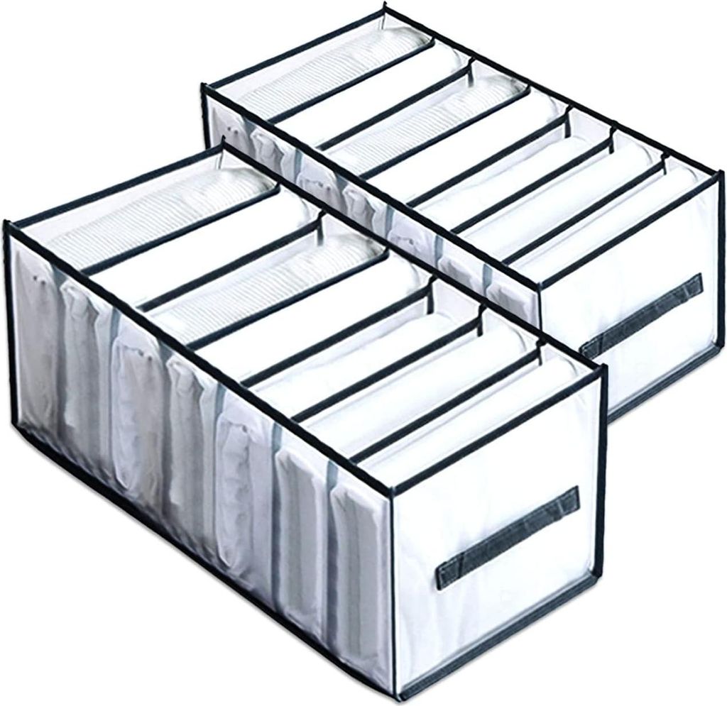 2-teiliges Denim Schubladen-Organizer - Faltbar und Waschbar mit Griffen und Taschen - 7 Taschen für Kleidung, Jeans, Leggings, Socken, Schals, T-...