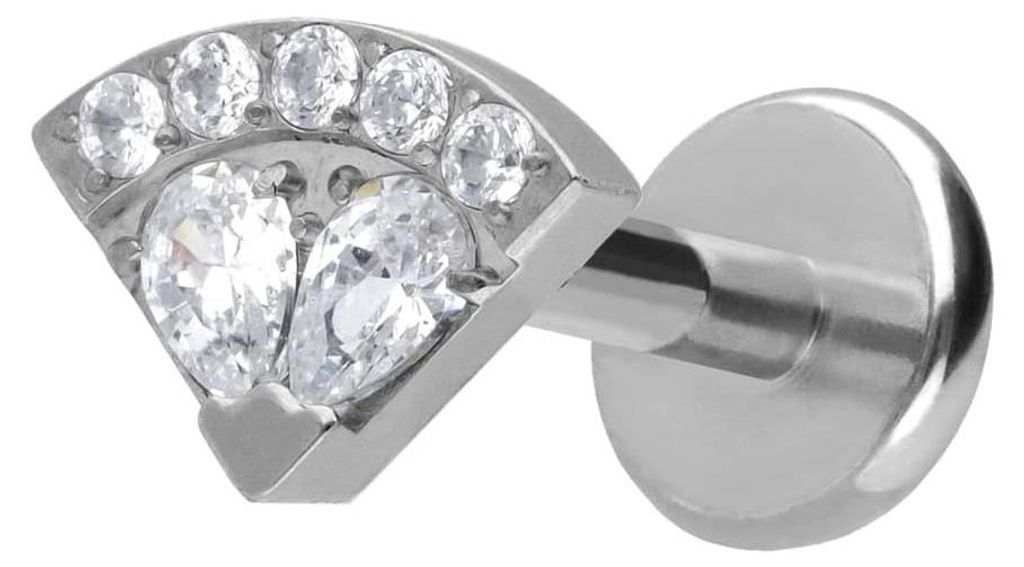 Ohrpiercing, Nasenpiercing Titan Labret mit Push Fit KRISTALLFÄCHER Silber Stablänge: 7mm | Stabstärke: 1mm