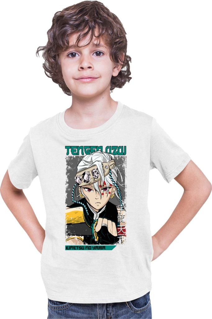 Kinder T-Shirt Demon Anime Slayer Kimetsu No Yaiba Uzui Tengen 001, 12-13 Jahr - 152 / Weiß