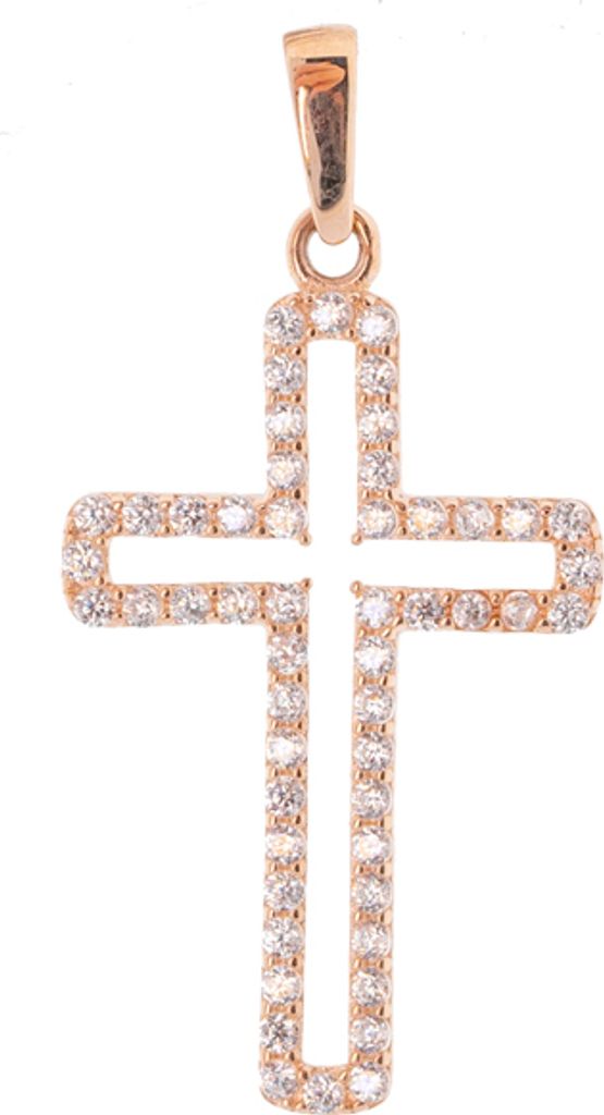 Kreuz Anhänger aus 585 Rotgold mit Zirkonia, Goldschmuck für Damen