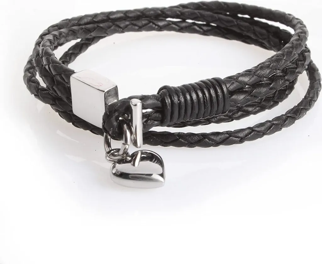 Bracciale Con Urna Per Ceneri, Gioiello Ricordo, In Pelle E Acciaio