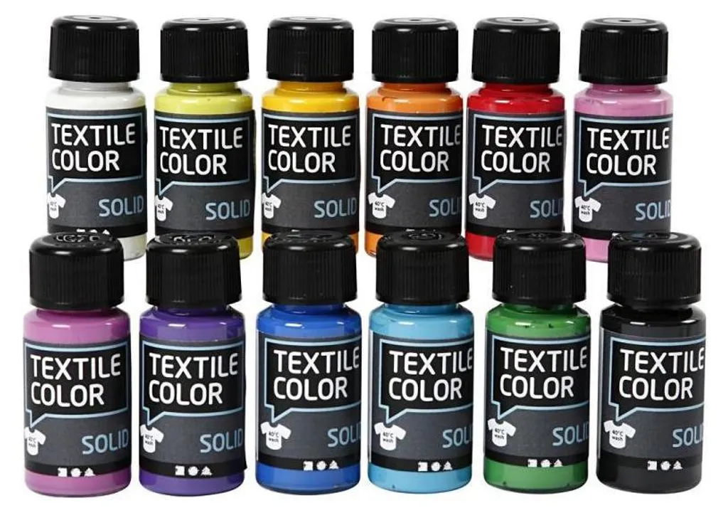 Peinture textile haute couvrance 12 couleurs de 50ml résistante lavage