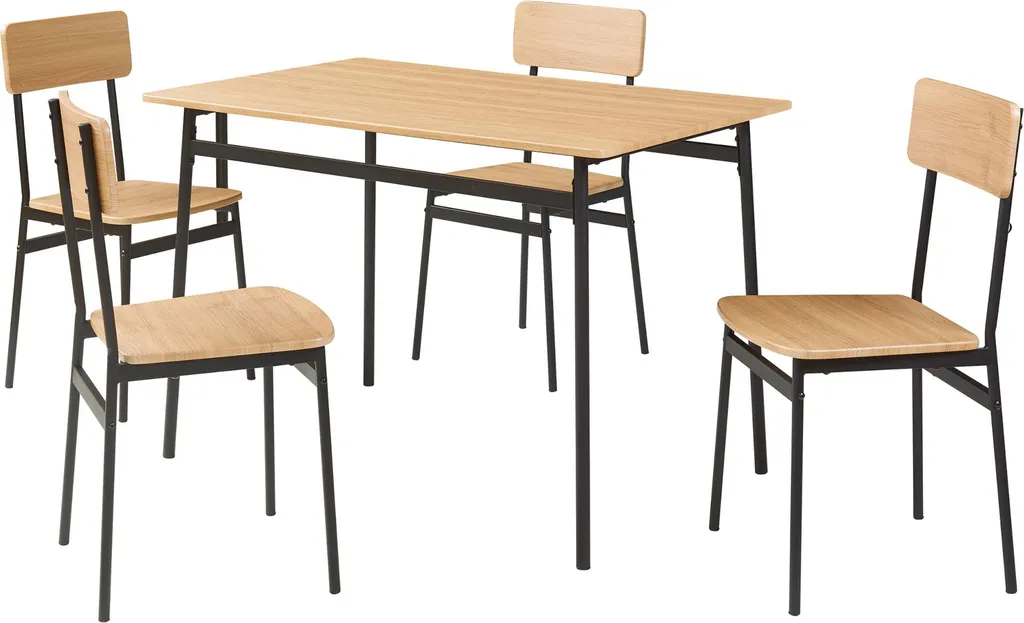 Table de salle à manger avec 4 chaises Pollenev bois et métal 110 cm