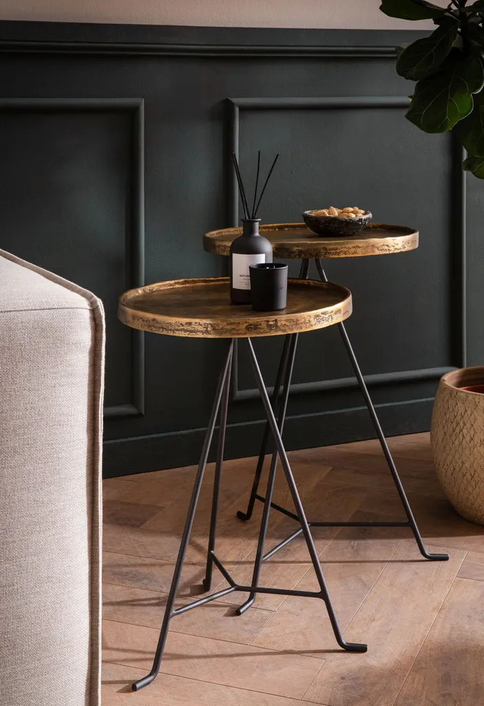 Table à Fleurs et Support Déco Set de 2 Tables d'Appoint Salon Métal
