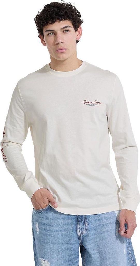 Guess Jeans Reg Print On Langarm-t-shirt Weiß L Herren Weiß L