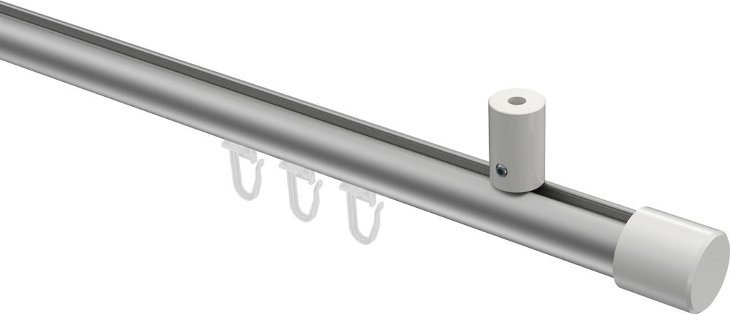 Interdeco Innenlaufstange / Gardinenstange mit Innenlauf Silbergrau / Weiß, Typ Sonius Santo (Kappe) Deckenmontage, 20 mm Ø 1-läufig, 160 cm